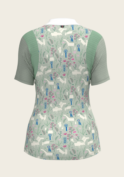  White with Rosettes in Lime Green Short Sleeve Sport Show Shirt