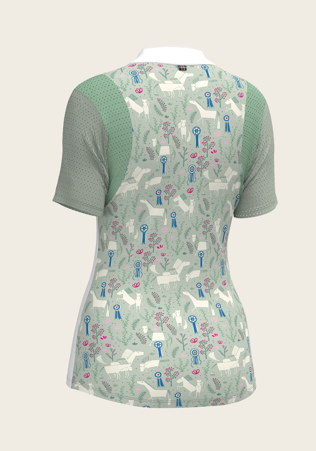  White with Rosettes in Lime Green Short Sleeve Sport Show Shirt