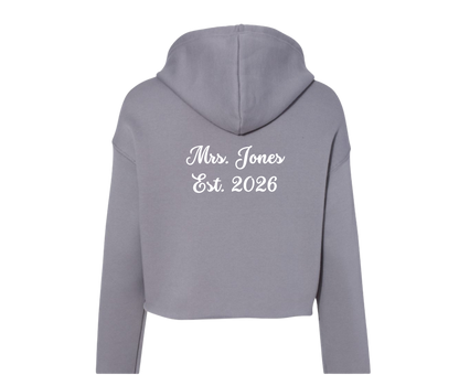 Customizable: Bride Interlocking Rings Cropped Fleece Hoodie