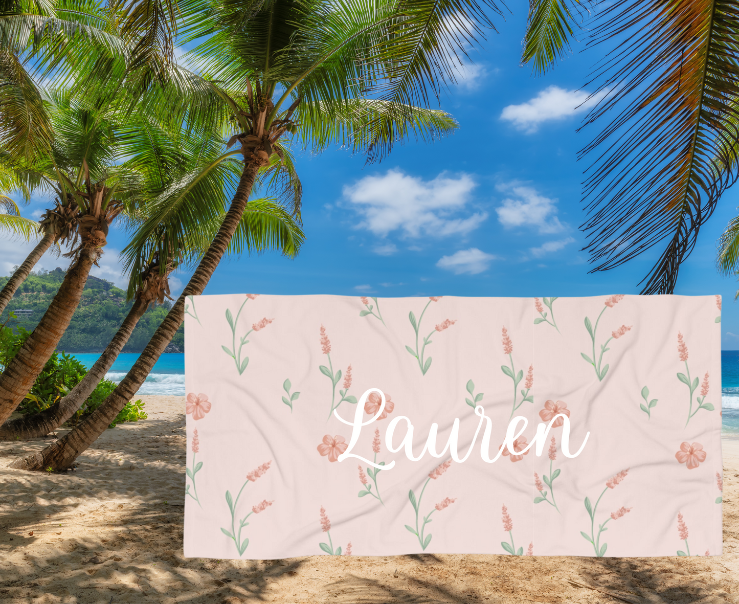 Customizable: Floral Beach Towel - Soft Pink with Blooming Flowers, Perfect for Summer, Pool Days, Picnics, Vacation, Gifts