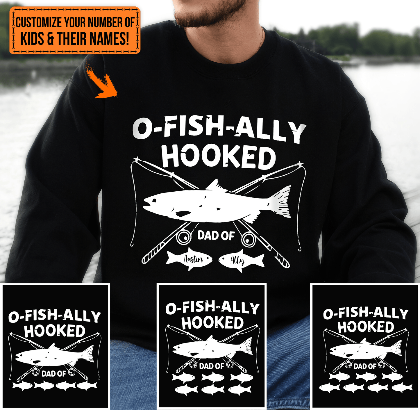 O-Fish-Ally Hooked Fishing Pun - Funny Fathers Day Personalized Custom T Shirt - Birthday, Loving, Funny Gift for Grandfather/Dad/Father, Husband, Grandparent