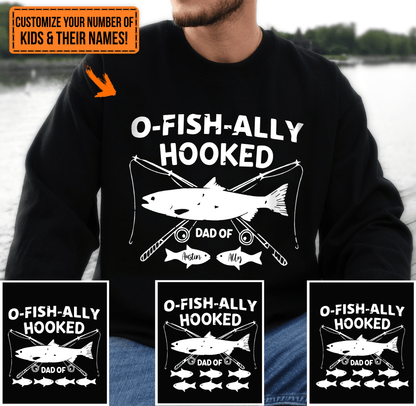 O-Fish-Ally Hooked Fishing Pun - Funny Fathers Day Personalized Custom T Shirt - Birthday, Loving, Funny Gift for Grandfather/Dad/Father, Husband, Grandparent