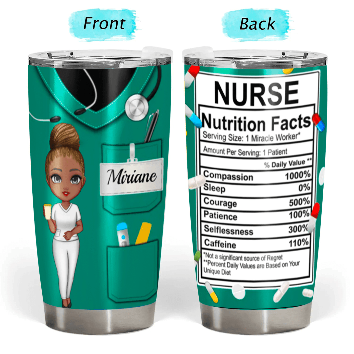 Nurse Nutrition Facts - Personalized Custom 20oz Fat Tumbler Cup - Personalized Gift For Her, Besties, Friends, Sister, Soul Sisters