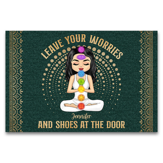 Leave Your Worries & Shoes - Personalized Custom Doormat - Gift For Yourself, Women, Yoga Lovers