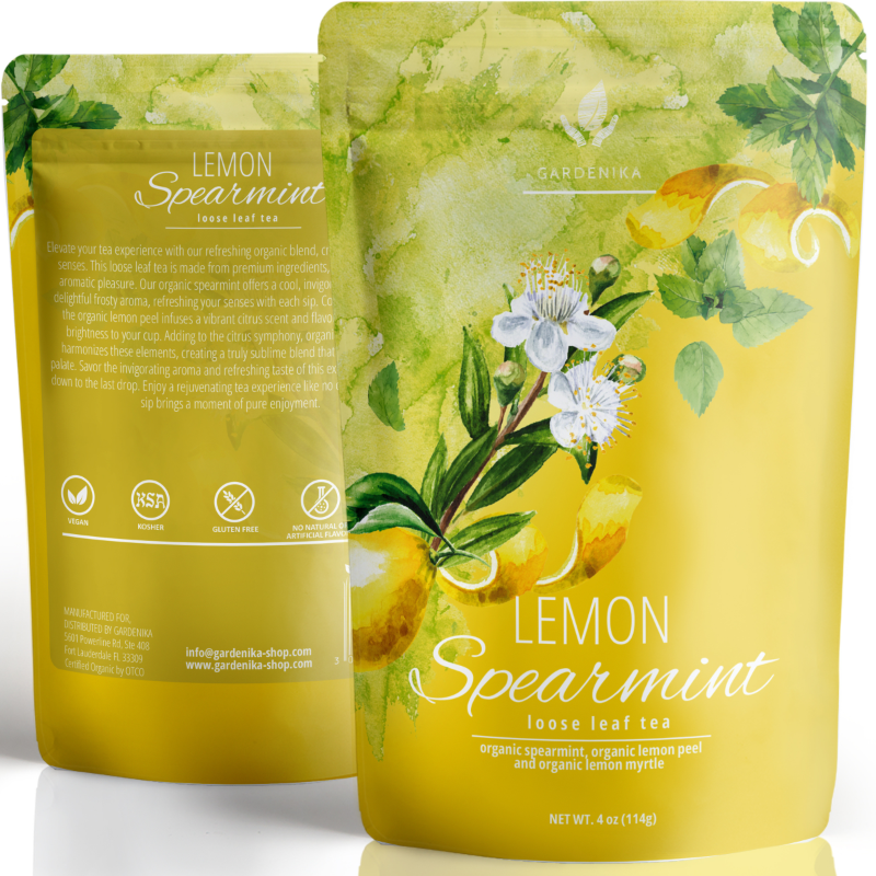 Gardenika Lemon Spearmint Tea, Loose Leaf, USDA Organic, Kosher, Caffeine Free – 4 Oz (113g)