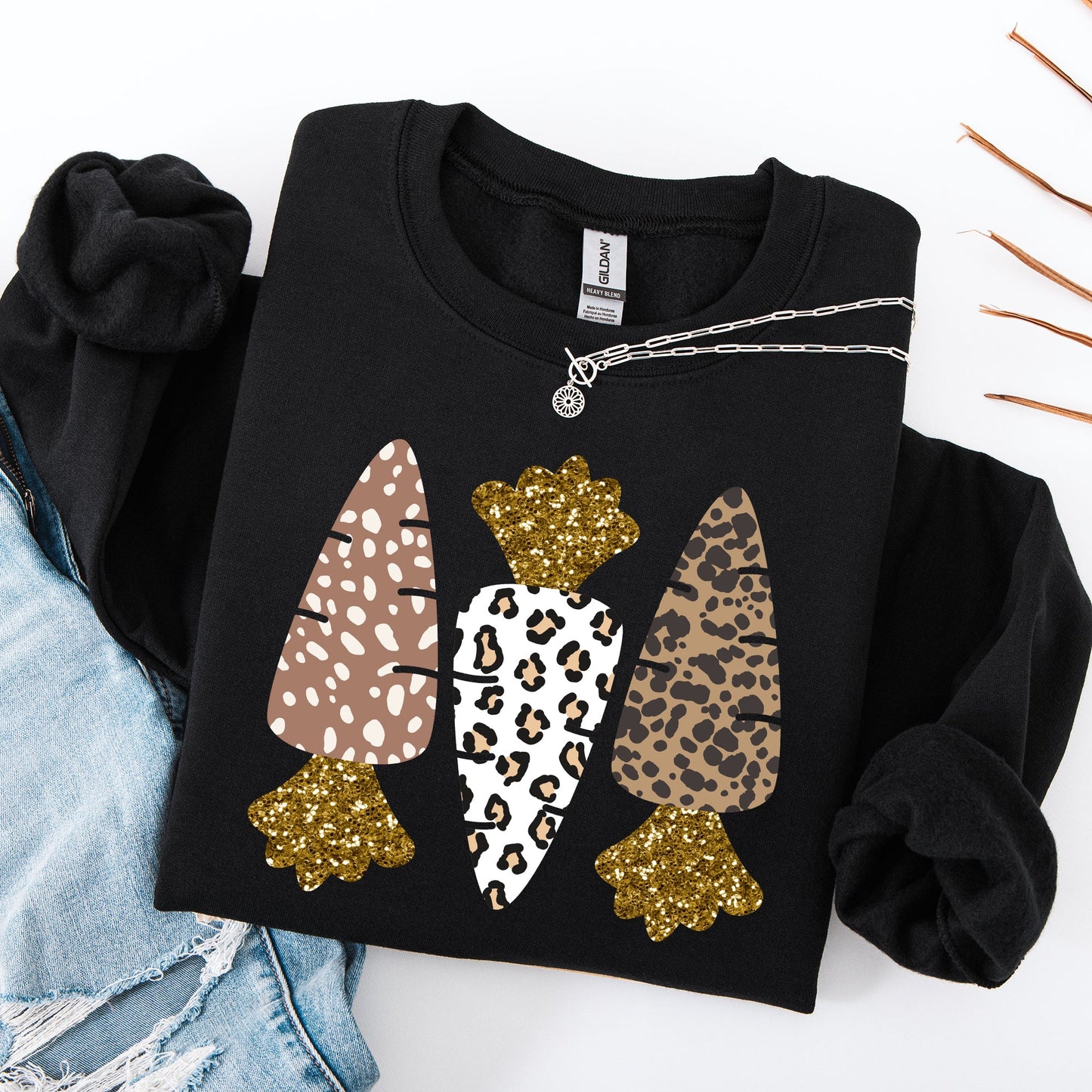 Leopard Print Carrots, Easter, Bunny, Jesus, Rabbit, Holiday Sweatshirt