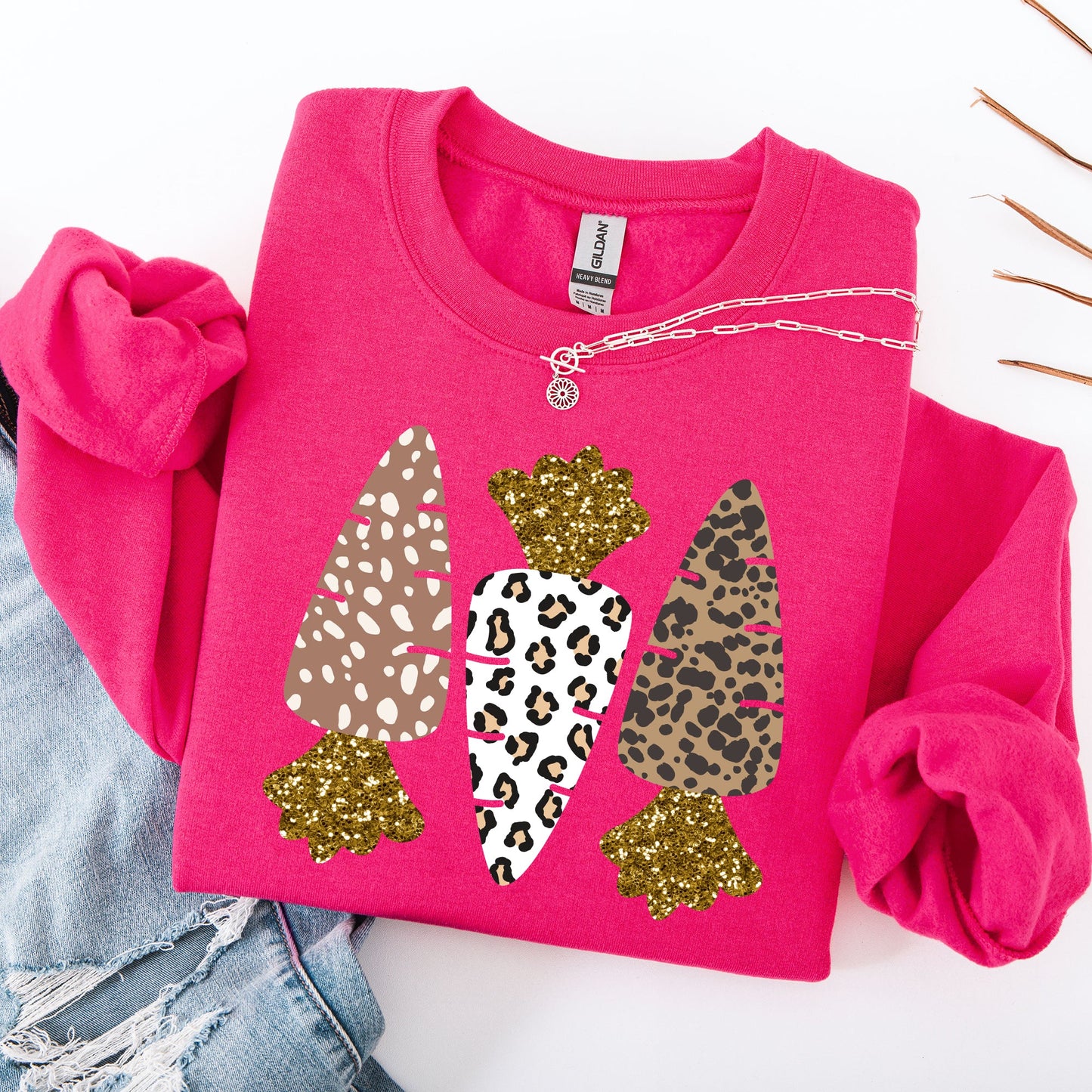 Leopard Print Carrots, Easter, Bunny, Jesus, Rabbit, Holiday Sweatshirt