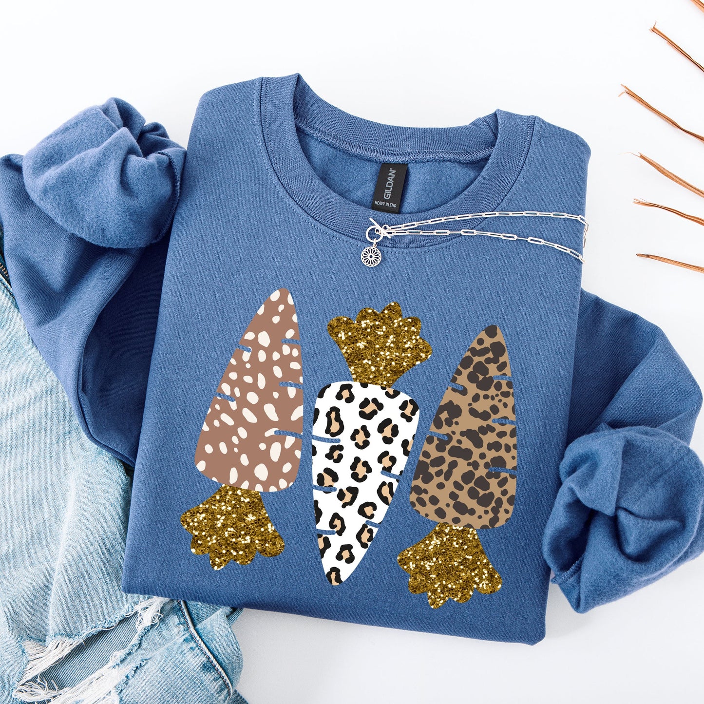 Leopard Print Carrots, Easter, Bunny, Jesus, Rabbit, Holiday Sweatshirt
