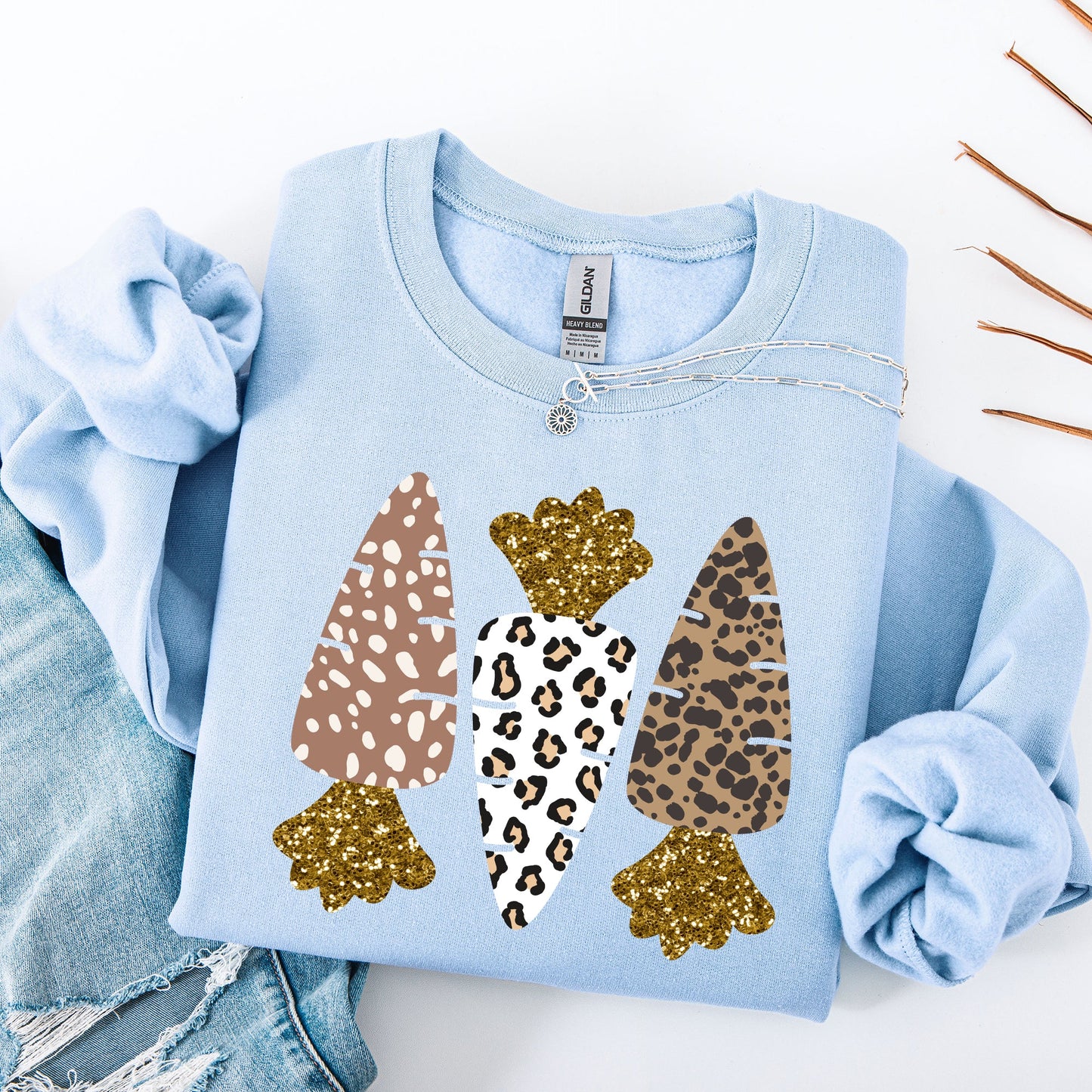 Leopard Print Carrots, Easter, Bunny, Jesus, Rabbit, Holiday Sweatshirt