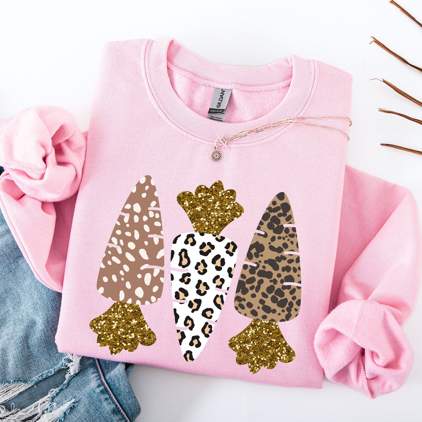 Leopard Print Carrots, Easter, Bunny, Jesus, Rabbit, Holiday Sweatshirt