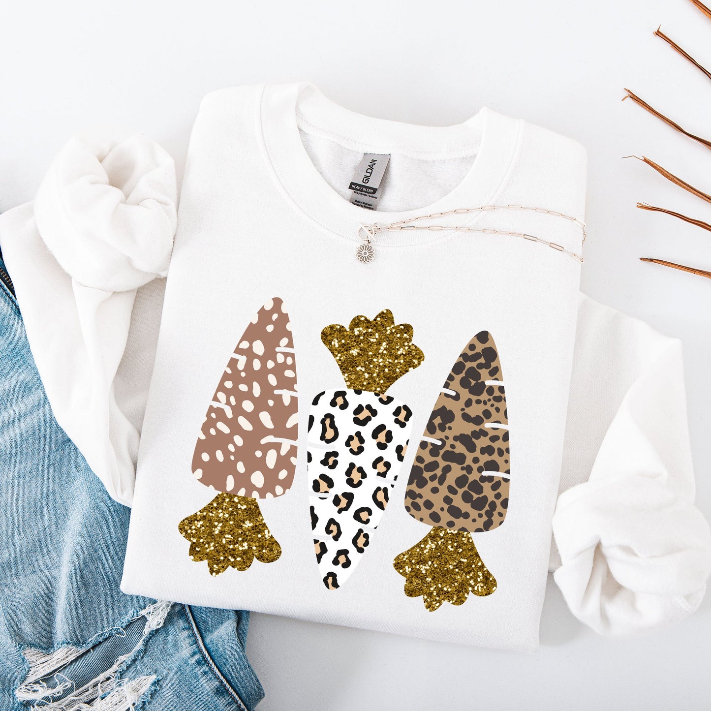 Leopard Print Carrots, Easter, Bunny, Jesus, Rabbit, Holiday Sweatshirt