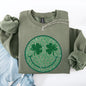 Leopard Print Smiley, Retro, St Patrick's Day, Shamrock, Clover, Lucky, Leprechaun Sweatshirt