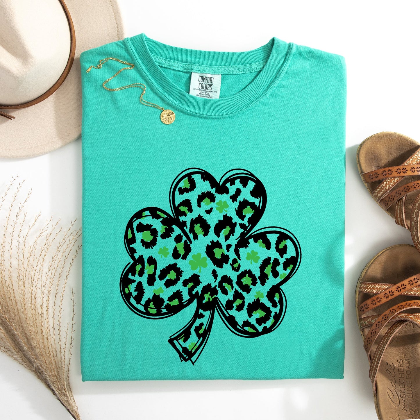 Leopard Print, St Patrick's Day, Shamrock, Clover, Lucky, Leprechaun Tshirt Comfort Colors T-Shirt