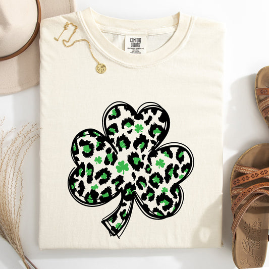 Leopard Print, St Patrick's Day, Shamrock, Clover, Lucky, Leprechaun Tshirt Comfort Colors T-Shirt
