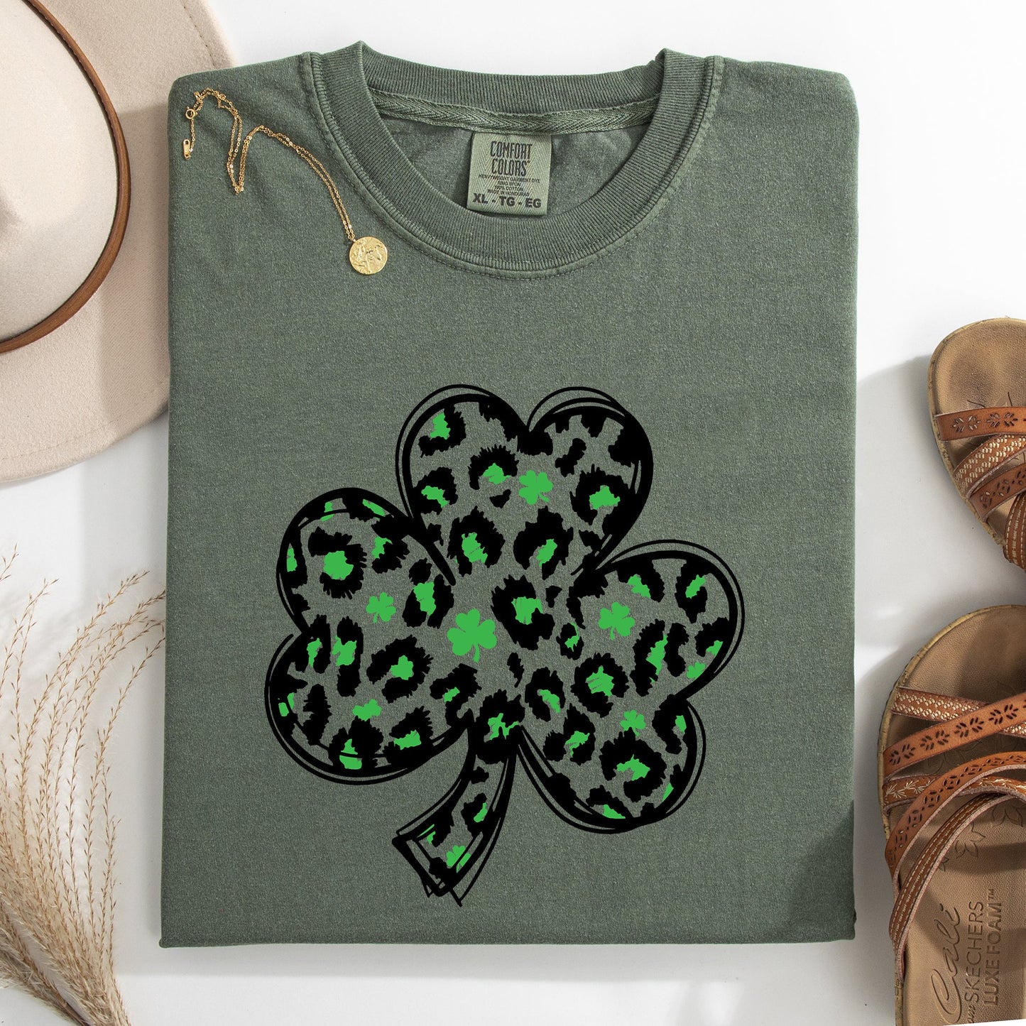 Leopard Print, St Patrick's Day, Shamrock, Clover, Lucky, Leprechaun Tshirt Comfort Colors T-Shirt