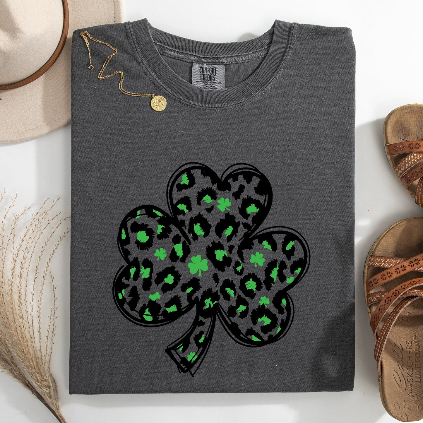 Leopard Print, St Patrick's Day, Shamrock, Clover, Lucky, Leprechaun Tshirt Comfort Colors T-Shirt