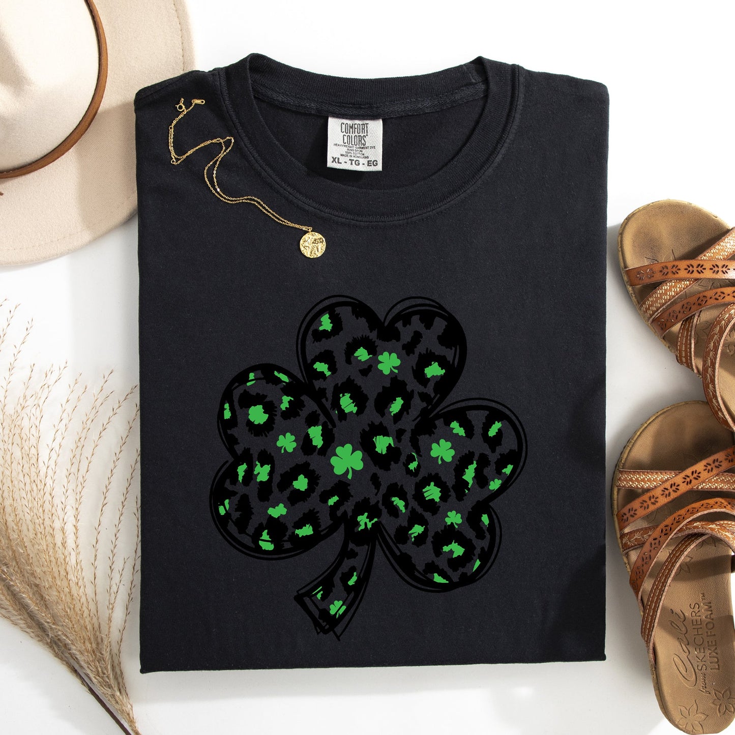 Leopard Print, St Patrick's Day, Shamrock, Clover, Lucky, Leprechaun Tshirt Comfort Colors T-Shirt