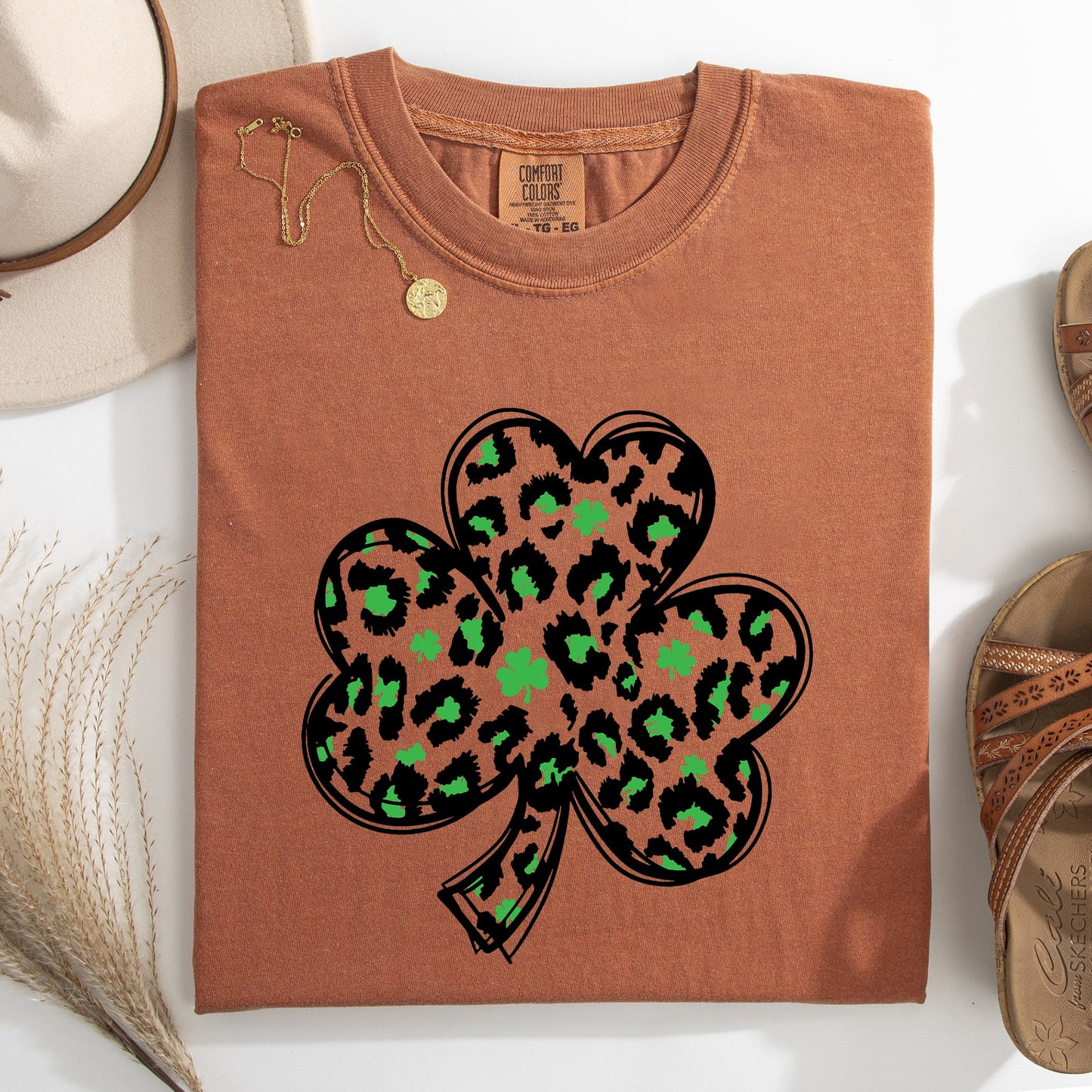 Leopard Print, St Patrick's Day, Shamrock, Clover, Lucky, Leprechaun Tshirt Comfort Colors T-Shirt