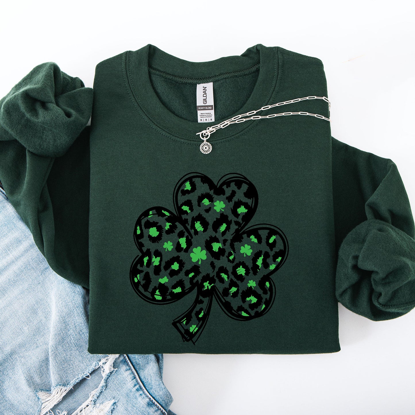 Leopard Print, St Patrick's Day, Shamrock, Clover, Lucky, Leprechaun Sweatshirt