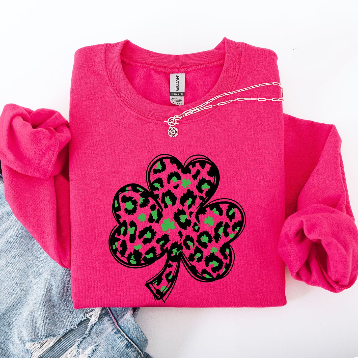 Leopard Print, St Patrick's Day, Shamrock, Clover, Lucky, Leprechaun Sweatshirt