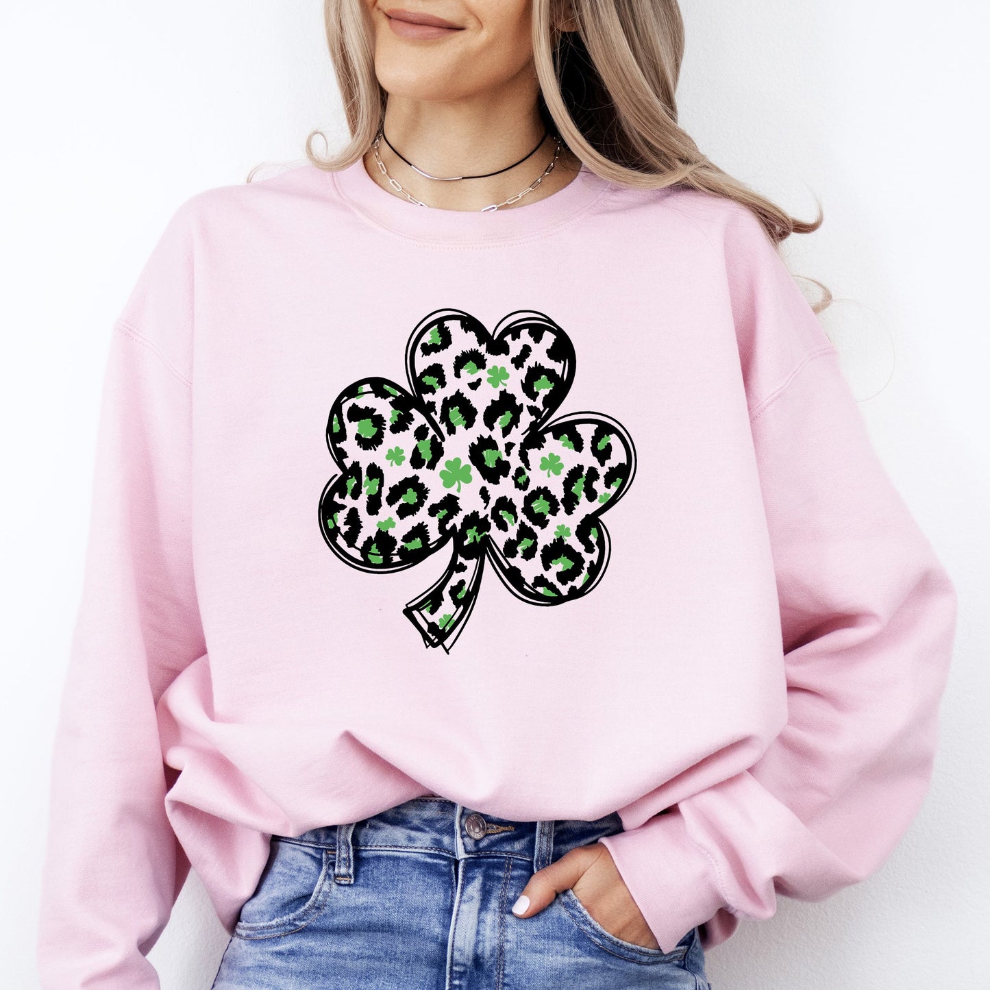 Leopard Print, St Patrick's Day, Shamrock, Clover, Lucky, Leprechaun Sweatshirt