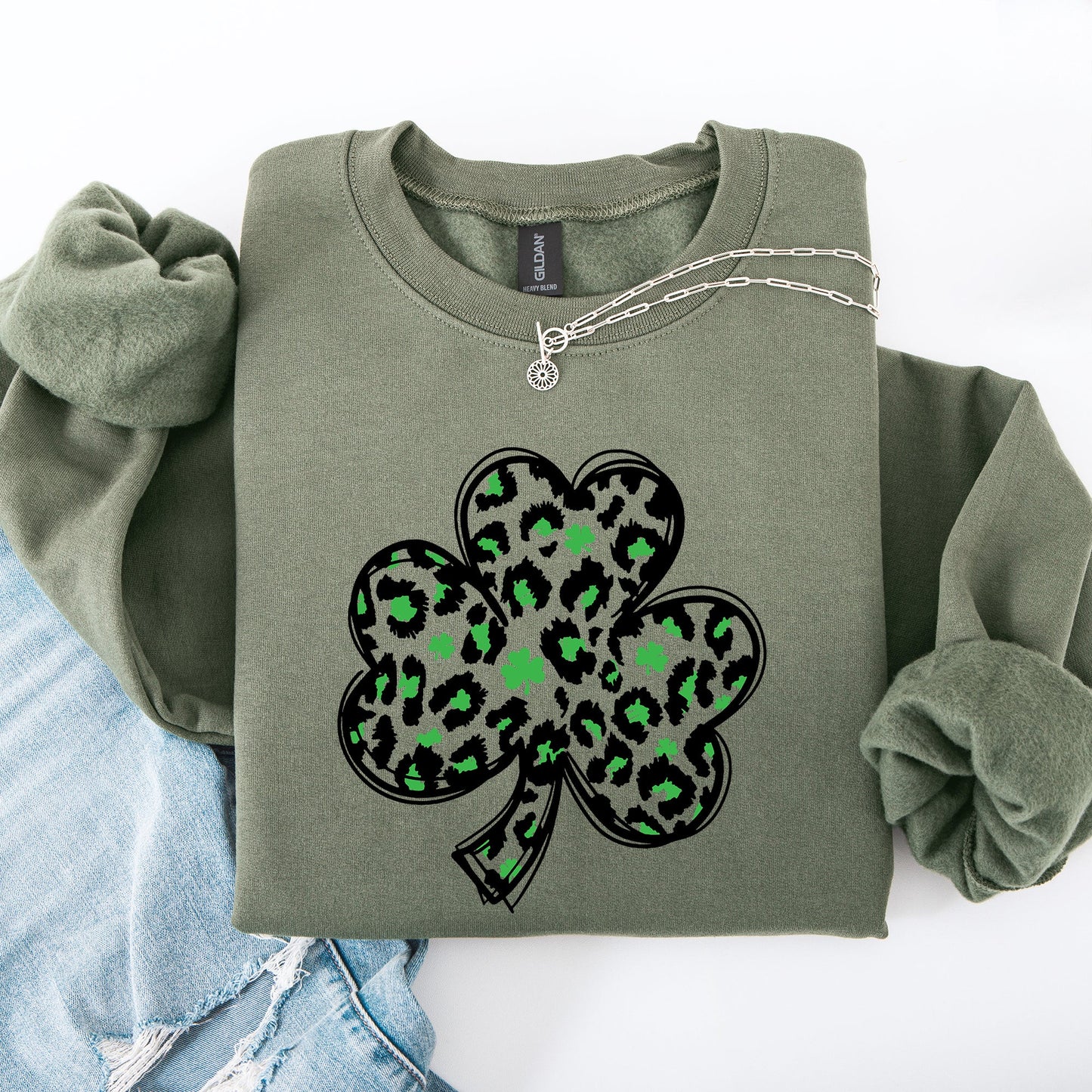 Leopard Print, St Patrick's Day, Shamrock, Clover, Lucky, Leprechaun Sweatshirt
