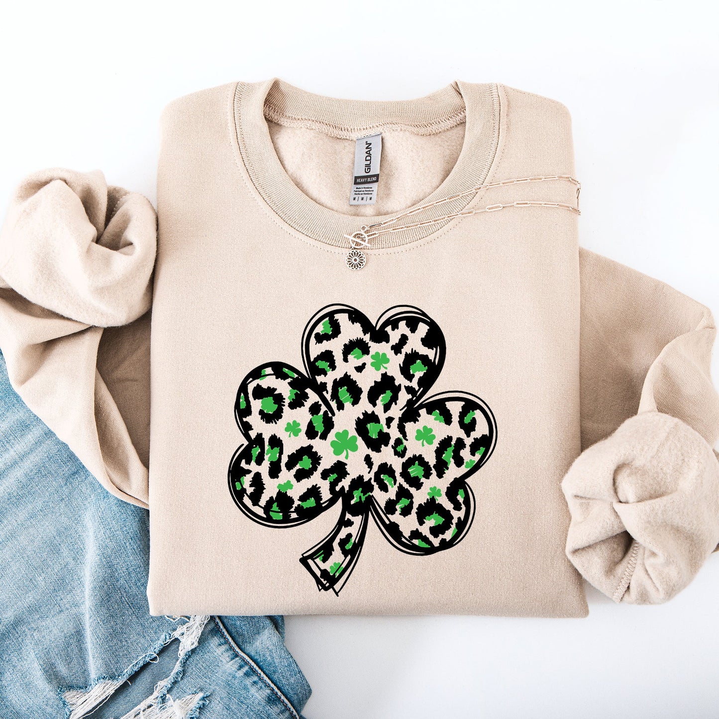 Leopard Print, St Patrick's Day, Shamrock, Clover, Lucky, Leprechaun Sweatshirt