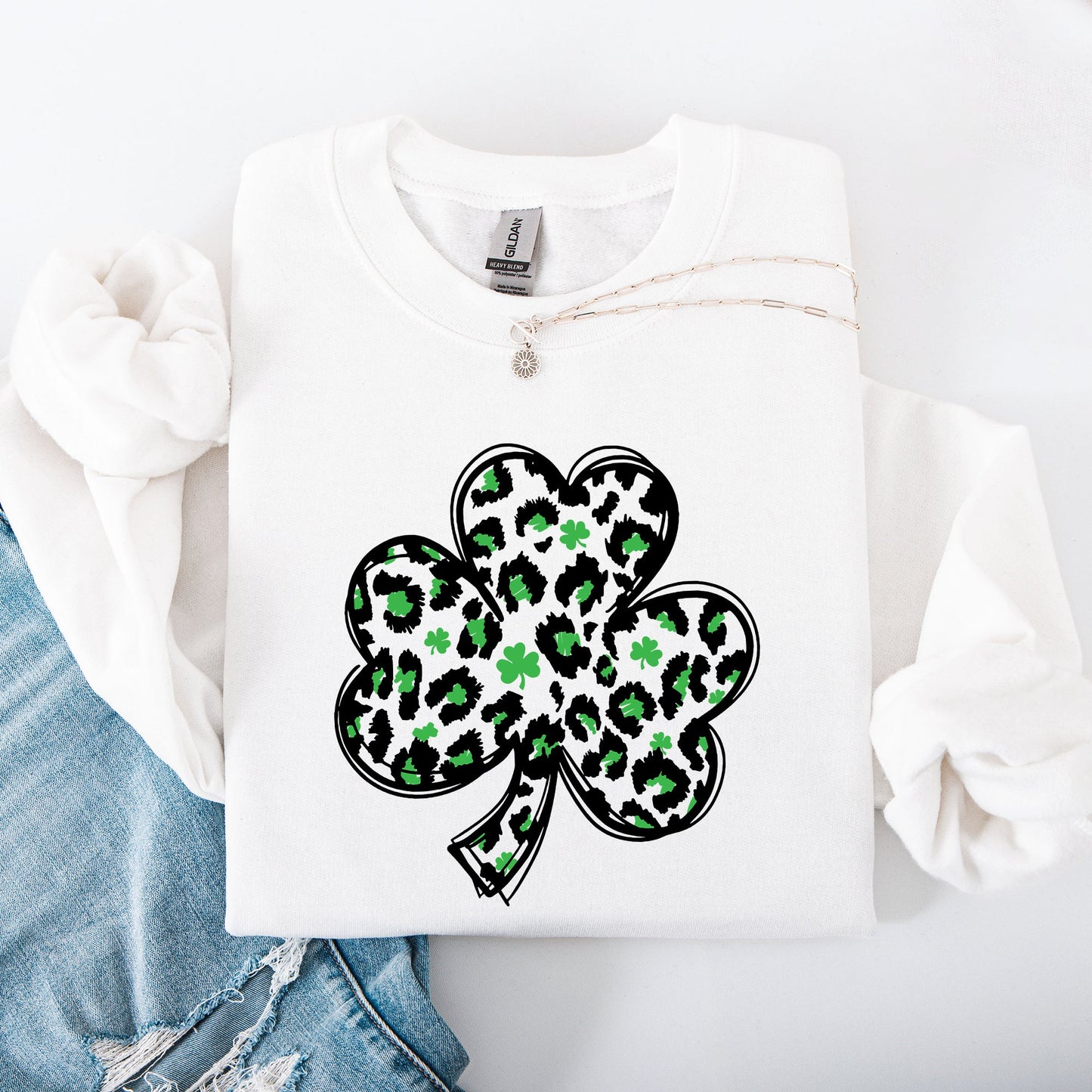 Leopard Print, St Patrick's Day, Shamrock, Clover, Lucky, Leprechaun Sweatshirt