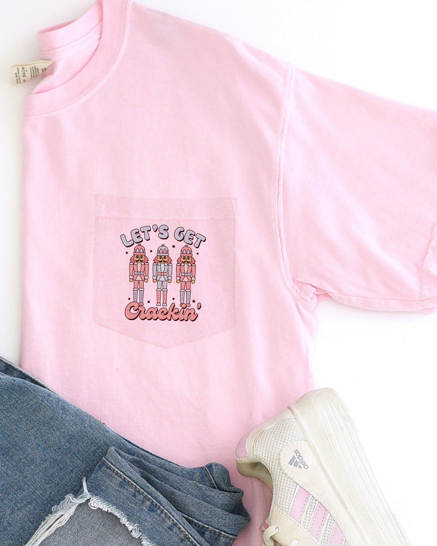 Let's Get Crackin, Pocket, Nutcrackers, Christmas, Winter, Santa, Snow, Xmas Pocket Tee Comfort Colors T-Shirt