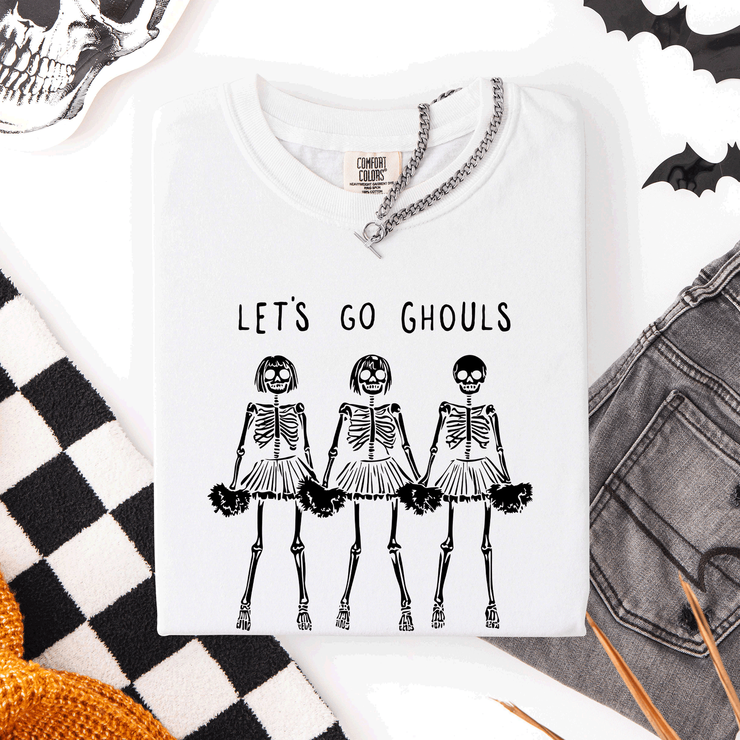 Let's Go Ghouls, Skeleton Cheerleaders, Cute, Halloween, Comfort Colors T-Shirt
