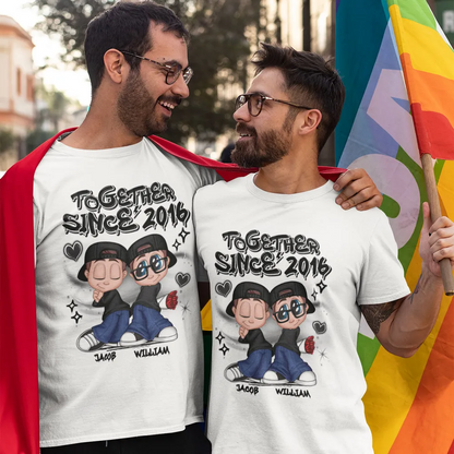 LGBT Y2K Couple Personalized Custom T Shirt -  Gift For Her/Him, Husband/Wife, Couples on Anniversary, Pride Month