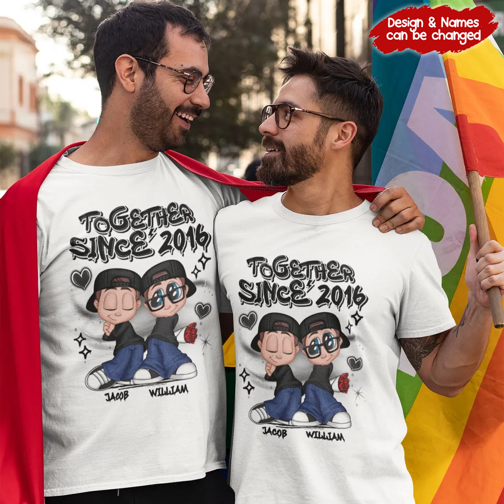 LGBT Y2K Couple Personalized Custom T Shirt -  Gift For Her/Him, Husband/Wife, Couples on Anniversary, Pride Month