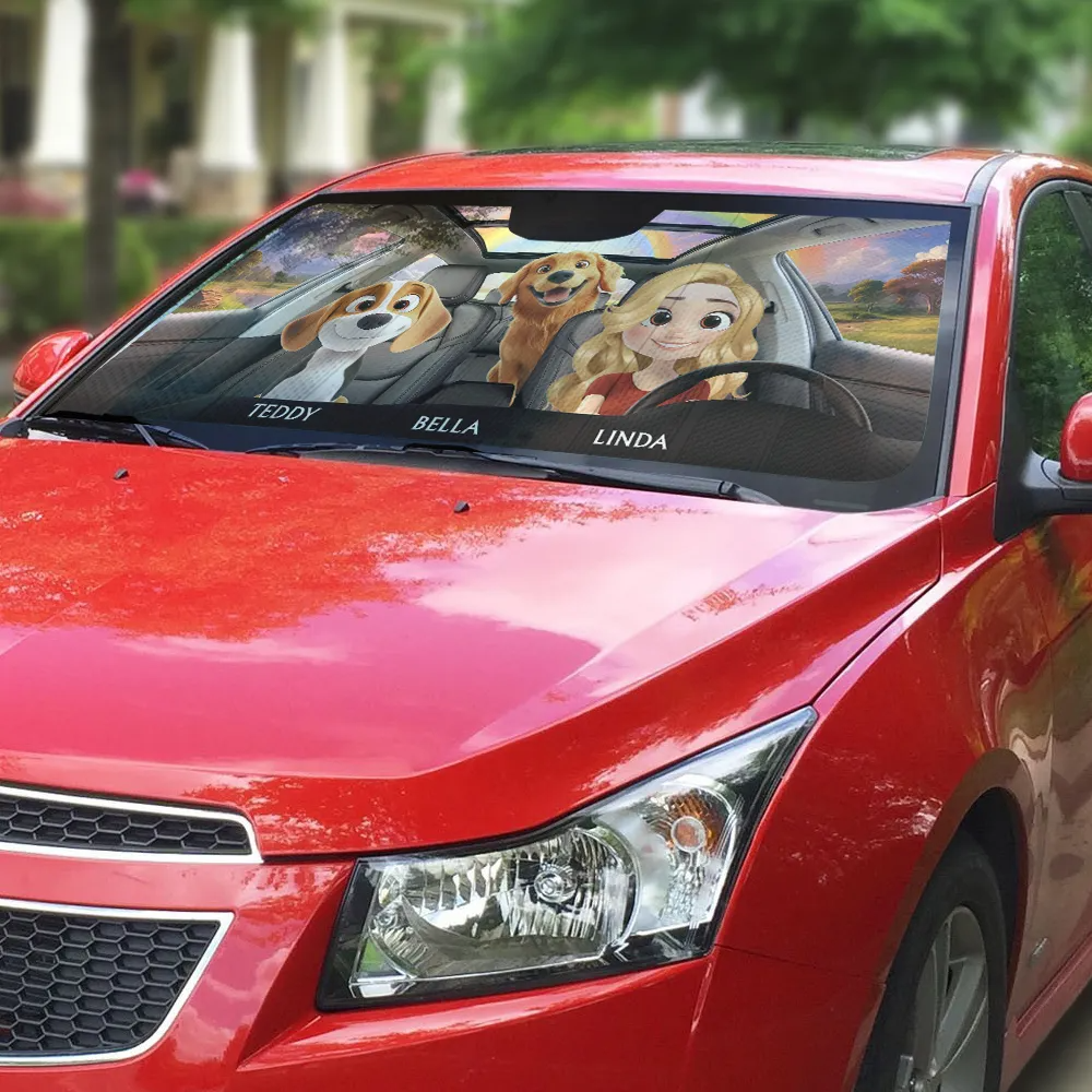 Life Is Better With My Dog -  Personalized Auto Windshield Sunshade, Custom Car Window Protector - Gift For Dog Owners, Dog Lovers