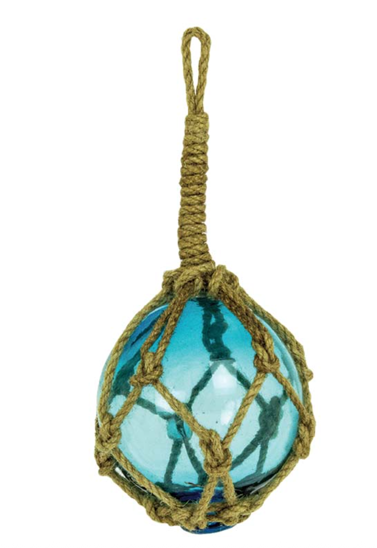 Light Blue Rope Buoy Float – Glass & Jute Coastal Décor (3")