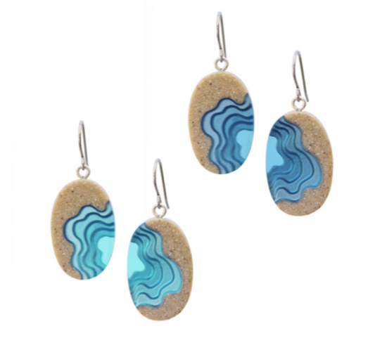 Littoral Oval Earrings – Aqua & Ultramarine Resin Coastal Drops