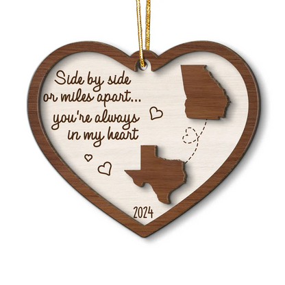 Miles Apart Long Distance Family Friendship State Map - Personalized Custom 2-layered Wood Ornament - Christmas Gift for Long Distance Family, Friendship Gift