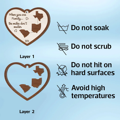 Miles Apart Long Distance Family Friendship State Map - Personalized Custom 2-layered Wood Ornament - Christmas Gift for Long Distance Family, Friendship Gift