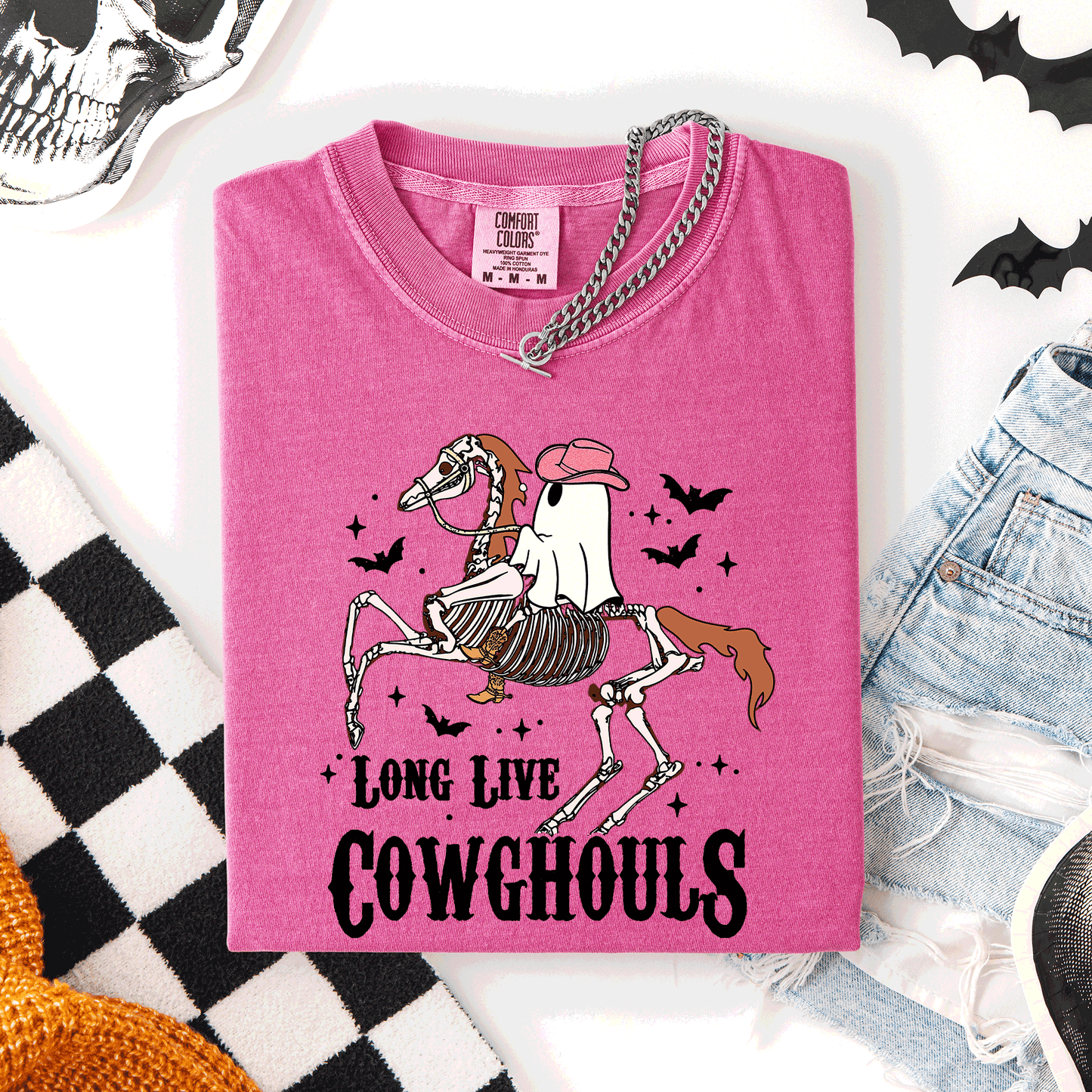 Long Live Cowghouls, Skeleton, Ghost, Horse, Halloween, Comfort Colors T-Shirt
