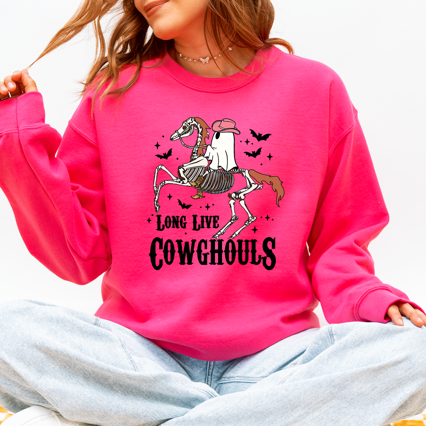 Long Live Cowghouls, Skeleton, Ghost, Horse, Halloween Sweatshirt