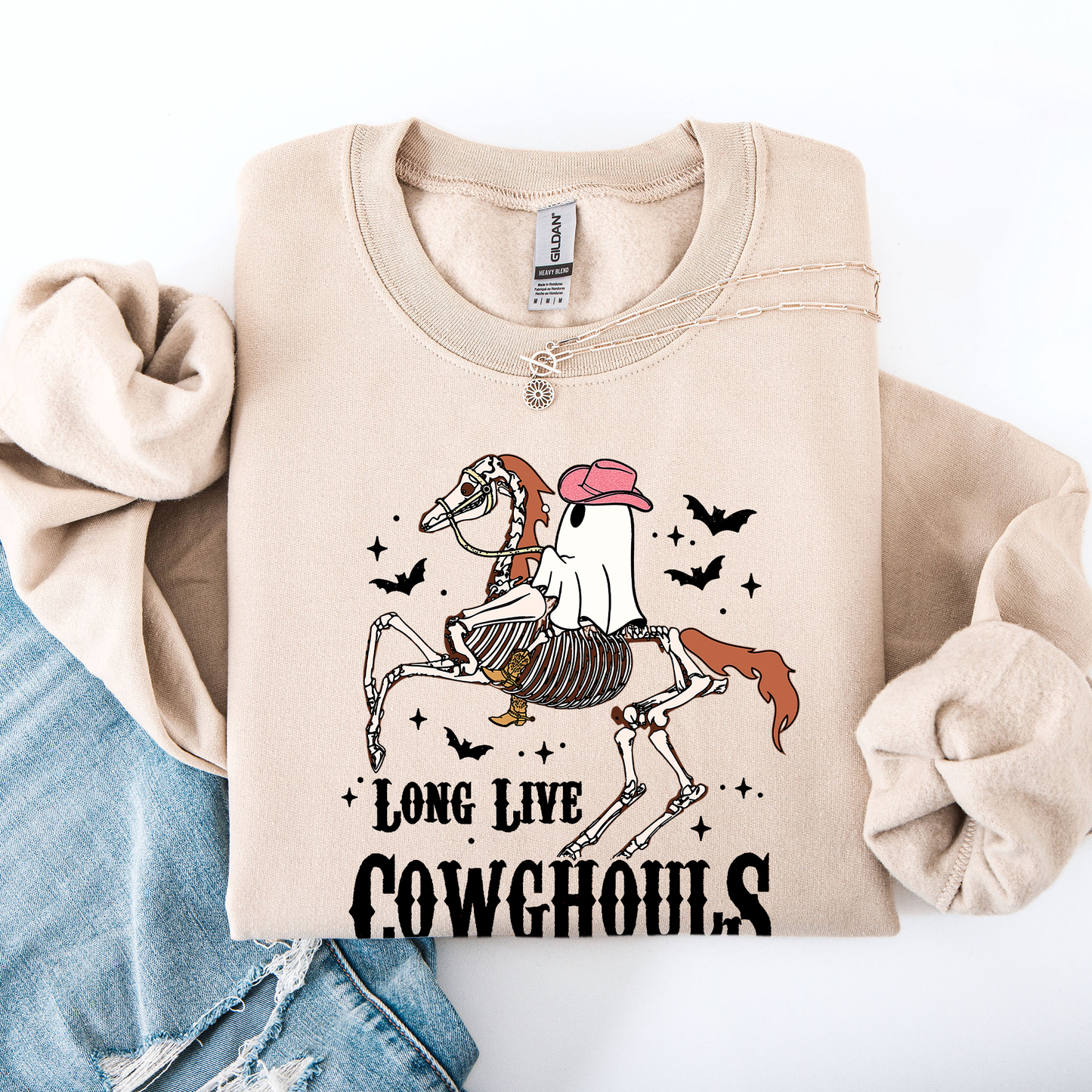 Long Live Cowghouls, Skeleton, Ghost, Horse, Halloween Sweatshirt