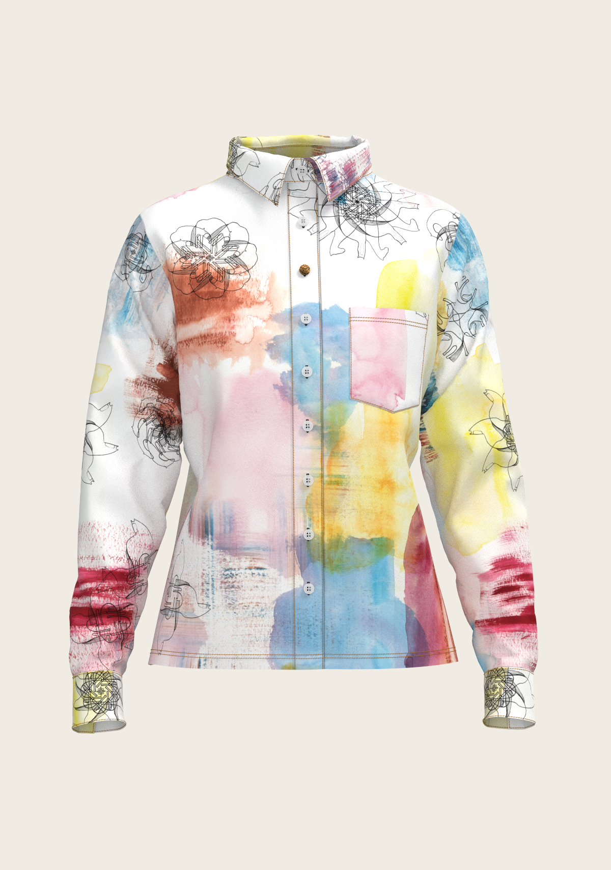Horse Flower Fair Loose Fitting Button Shirt