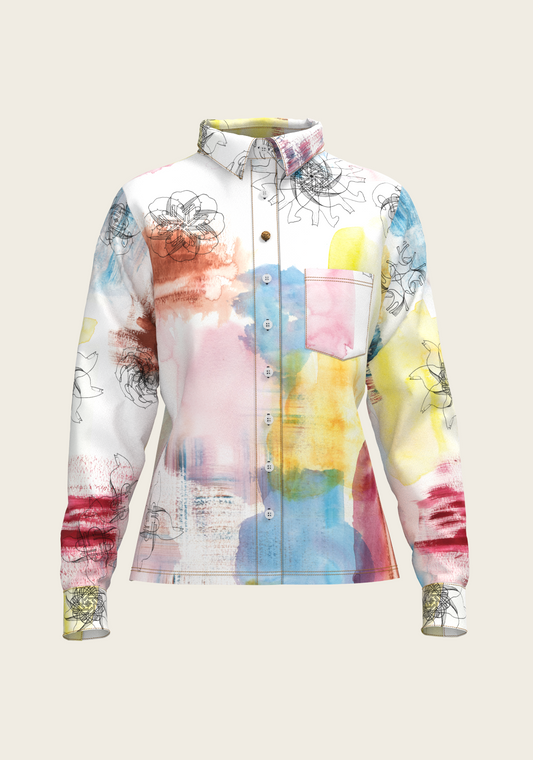 Horse Flower Fair Loose Fitting Button Shirt