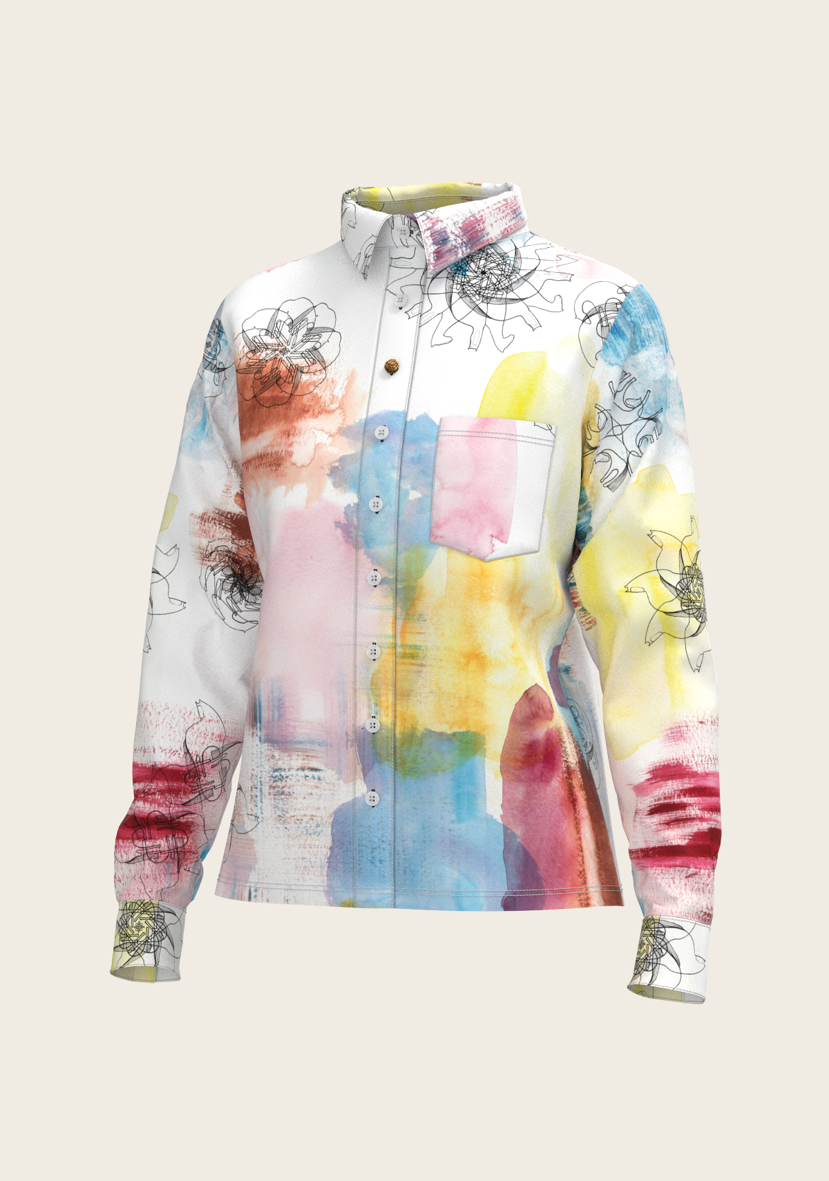 Horse Flower Fair Loose Fitting Button Shirt