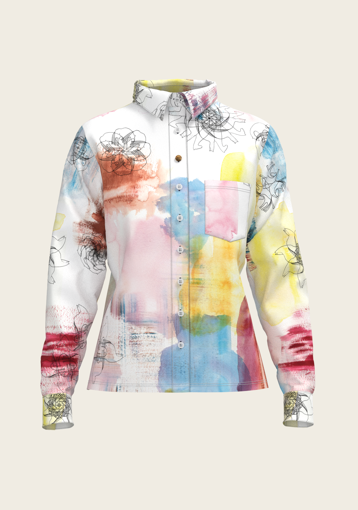 Horse Flower Fair Loose Fitting Button Shirt