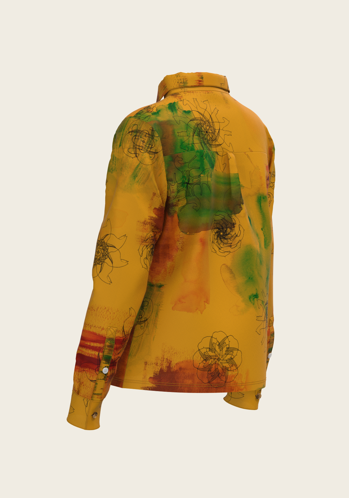 Horse Flower Fair on Ochre Loose Fitting Button Shirt