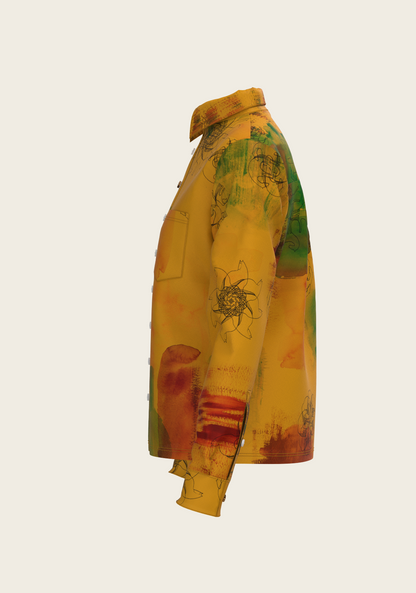 Horse Flower Fair on Ochre Loose Fitting Button Shirt