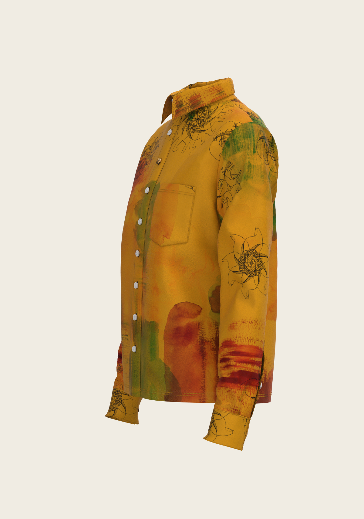 Horse Flower Fair on Ochre Loose Fitting Button Shirt