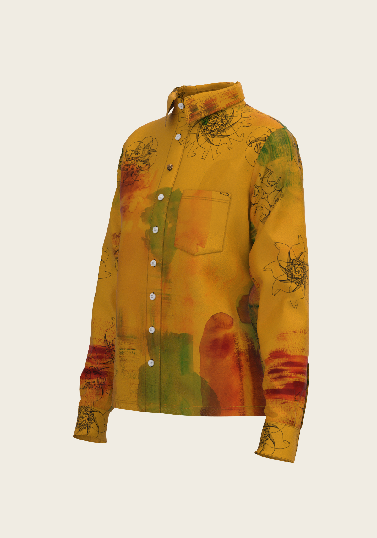 Horse Flower Fair on Ochre Loose Fitting Button Shirt