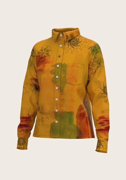 Horse Flower Fair on Ochre Loose Fitting Button Shirt