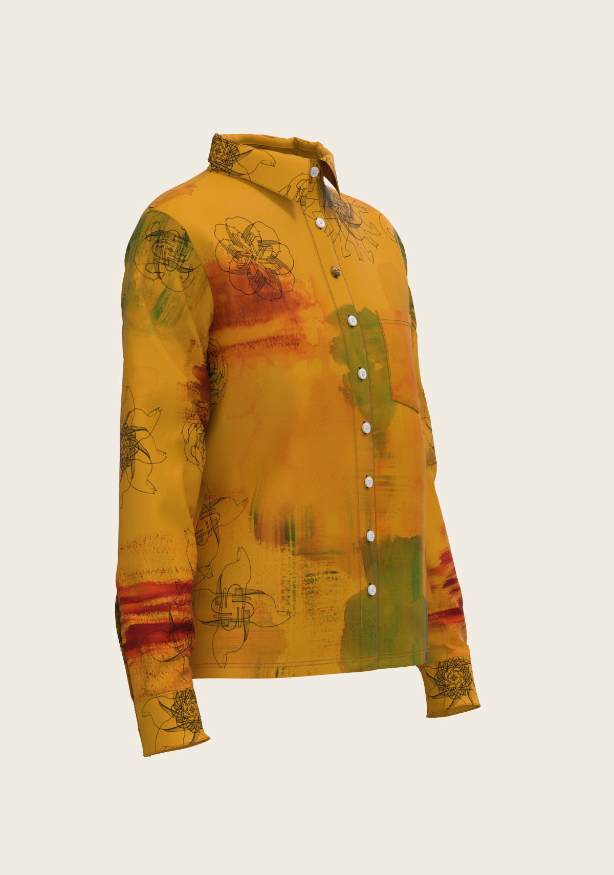 Horse Flower Fair on Ochre Loose Fitting Button Shirt